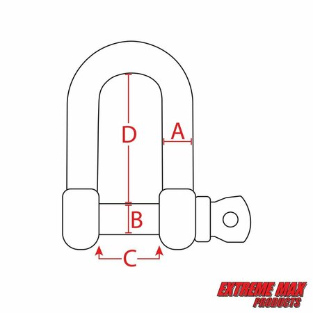 Extreme Max Extreme Max 3006.8255.4 BoatTector Stainless Steel D Shackle - 7/8", 4-Pack 3006.8255.4